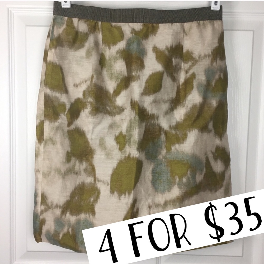 LOFT blue green cream watercolor pencil skirt 2